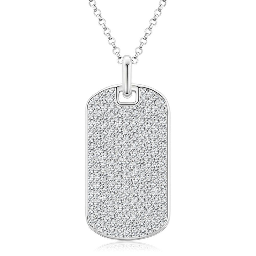 VVS Moissanite Dogtag Rectangle Pendant for Men, Solid 925 Sterling Silver